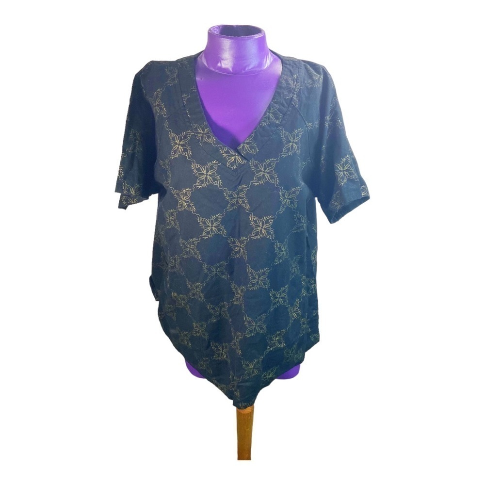 Baby Phat vintage black gold vneck smock cotton short sleeve shirt XL